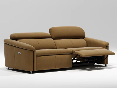 Modern Brown Leather Reclining Double Sofa With Comfortable Seats And Armrests 3d model