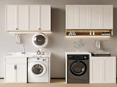 Modern Bathroom Cabinet Frame with Washing Machine Sink and Wall Storage Cabinets 3d model