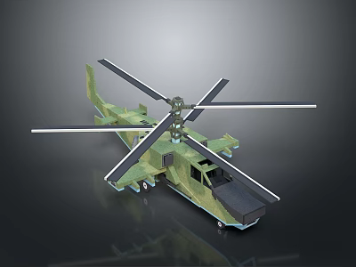 Camouflage Green Military Helicopter With Multiple Rotors Cockpit And Landing Gear 3d model