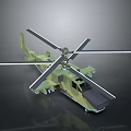 Camouflage Green Military Helicopter With Multiple Rotors Cockpit And Landing Gear