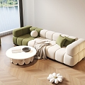 French Sofa Cream Style Sofa Coffee Table Single Sofa 3d model