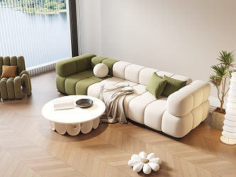 French Sofa Cream Style Sofa Coffee Table Single Sofa 3d model