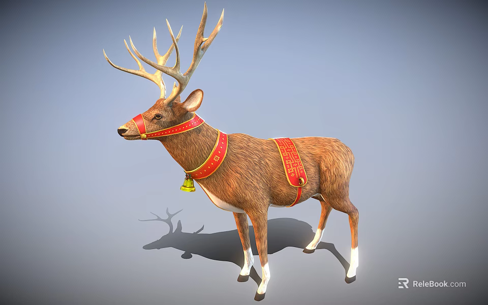 Colorful Reptile Lizard With Red Collar And Bell Standing On Gray Surface 3d model