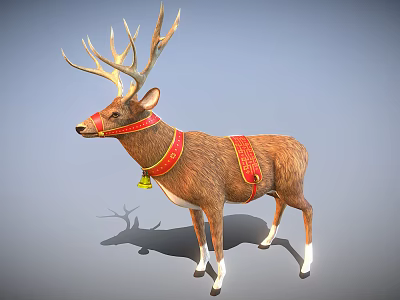 Colorful Reptile Lizard With Red Collar And Bell Standing On Gray Surface 3d model