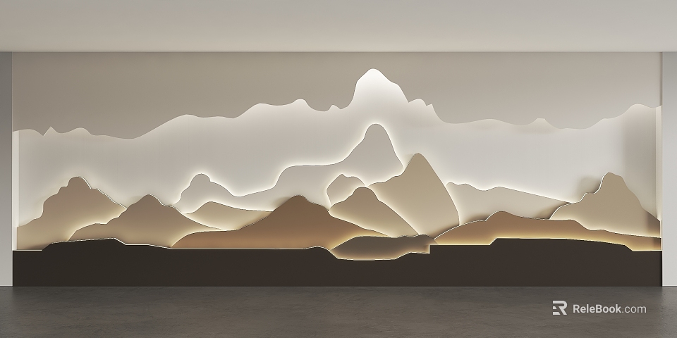 Modern Sofa Background Wall With Mountain Shaped Lighting 3d model 