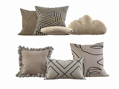 Various Stylish Decorative Throw Pillows With Striped Geometric Pom Pom And Cloud Designs 3d model