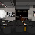Blooming Live Show Bar With Leather Seats Candles Warm Lighting And Stage
