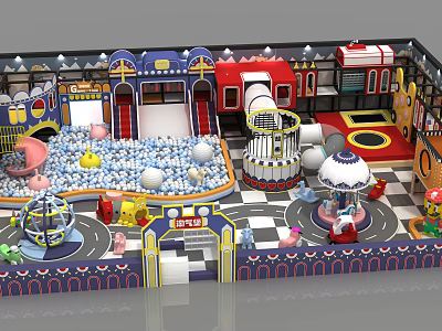 Indoor Playground With Slide Ball Pit Carousel Trampoline And Colorful Design 3d model