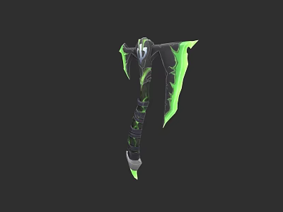 Green Glowing Fantasy Axe Weapon With Black Handle And Sharp Blades 3d model
