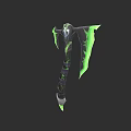 Green Glowing Fantasy Axe Weapon With Black Handle And Sharp Blades