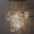 Modern Elegant Chandelier With Golden Metal Frame And Transparent Circular Glass Discs
