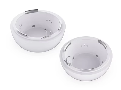 Two Modern White Round Bathtubs With Metal Trim And Massage Jets Design 3d model