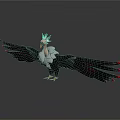 Bird Game Movie Character With Black White Red Feathers Spread Wings Crested Head Orange Claws