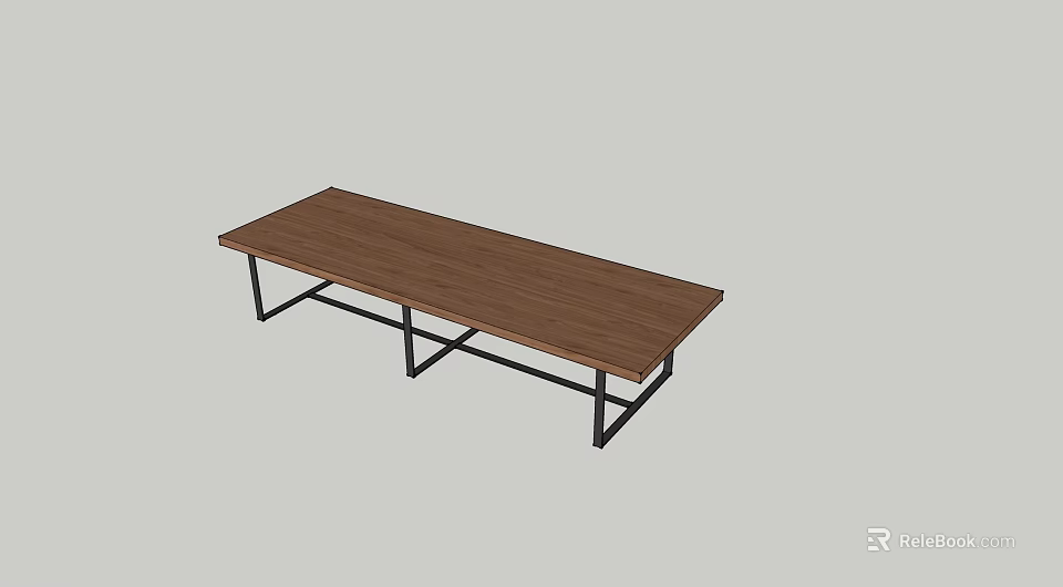 Modern Rectangular Wooden Table With Black Metal Frame And Simple Design 3d model