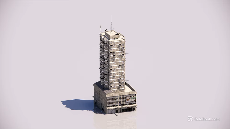 Modern Tall Building Model Featuring Solid Base Structure And Top Antenna Design 3d model