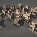 Detailed Ruined Building Structure 3D Models with Weathered Textures for Scenery Construction