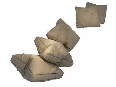 Multiple Beige Fabric Cushions With Wrinkled Texture For Home Decoration 3d model