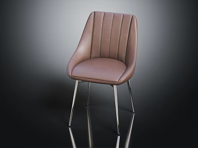 Brown Leather Leisure Chair With Vertical Striped Backrest And Metal Legs 3d model