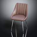 Brown Leather Leisure Chair With Vertical Striped Backrest And Metal Legs