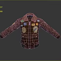 Brown Leather Jacket With Fur Collar And Multiple Embroidered Patches 3d model