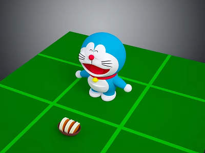 Adorable Blue Cartoon Toy Figure On Green Grid Floor With Striped Decorative Item 3d model