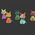 Colorful Cartoon Cat Toy Characters With Various Colors And Unique Poses