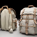 Light Gray Backpack With Leather Straps Buckles And Multiple Pockets Design 3d model