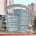 Modern Commercial Plaza With Glass Roof Palm Trees And Outdoor Seating Area