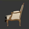 Classical Wooden Armchair With Carved Frame And Cream Upholstered Seat