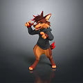 3D Rendered Cartoon Wolf Character In Black Hoodie With Fighting Pose And Red Accents