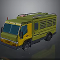 Yellow Toy Truck Model With Green Top Red Warning Light And Grille
