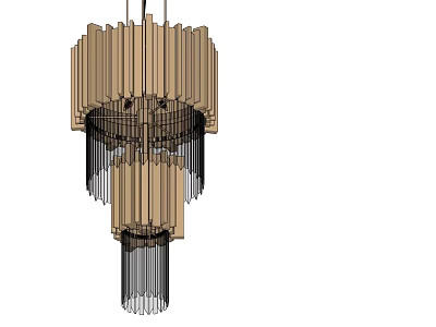 Modern Layered Crystal Chandelier with Wooden Structure and Vertical Lines Design 3d model
