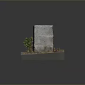 Outdoor Weathered Stone Steps On Brick Base With Green Foliage And Dry Grass