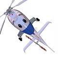 Modern White And Blue Helicopter With Sleek Design Rotors Landing Gear And Windows