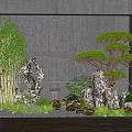 Garden Ornaments Featuring Bamboo Plants Ornamental Rocks Pine Tree And Small Greenery