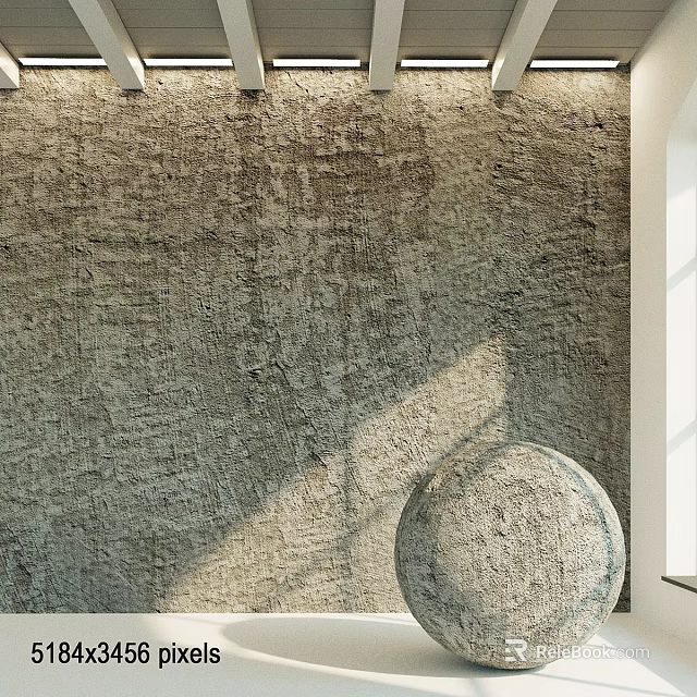 Rough Textured Wall With Circular Decorative Component And Natural Light 3d model