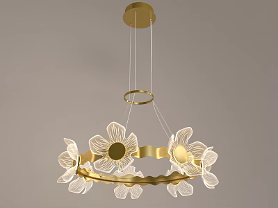 Elegant Golden Flower Shaped Chandelier With Transparent Petals Modern Hanging Design 3d model