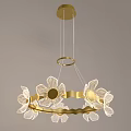 Elegant Golden Flower Shaped Chandelier With Transparent Petals Modern Hanging Design