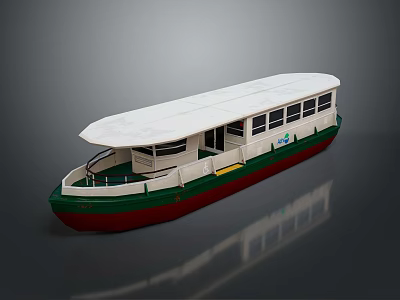 White Upper Deck Yacht With Green Red Hull And Windows 3d model