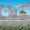 Flower Wave Floral Display With Pink Flowers Hanging Baskets And Arch Decoration