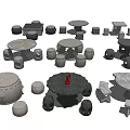 Stone Outdoor Table And Chair Sets With Round Designs And Decorative Stools 3d model