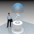 Large Transparent Capsule Structure With White Base Measurement Scale And Man Standing Beside 3d model