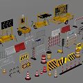 Traffic Safety Equipment With Construction Vehicles Barriers Cones And Warning Signs