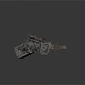 Construction Debris Scene With Metal Frames Stones Bricks And Pile