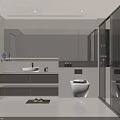 Modern Bathroom Interior Design With Vanity Large Mirror Cabinets Toilet And Glass Shower Partition