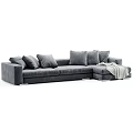 Modern Dark Gray Sectional Sofa With Multiple Plush Cushions And Soft Throw Blanket 3d model