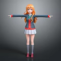Game Anime Character With Orange Hair Wearing School Uniform In Standing Pose And Outstretched Arms