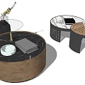 Modern Stylish Coffee Table With Round Marble Top Wooden Base Decorative Tray Vase