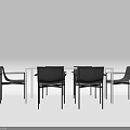 Modern Dining Table Set With Glass Top And Six Black Chairs