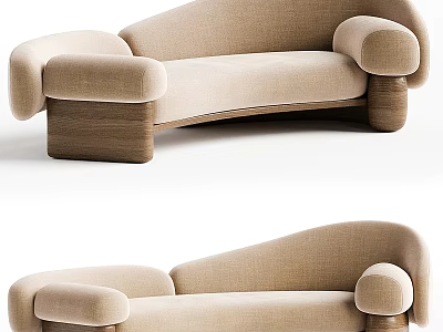 Elegant Modern Beige Fabric Multi Person Sofa With Rounded Arms And Wooden Legs 3d model